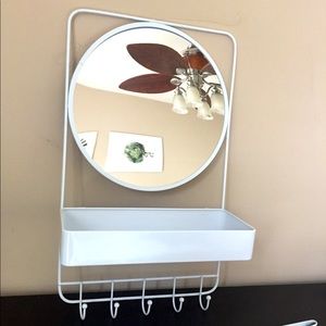 Wall mirror with shelf and hooks